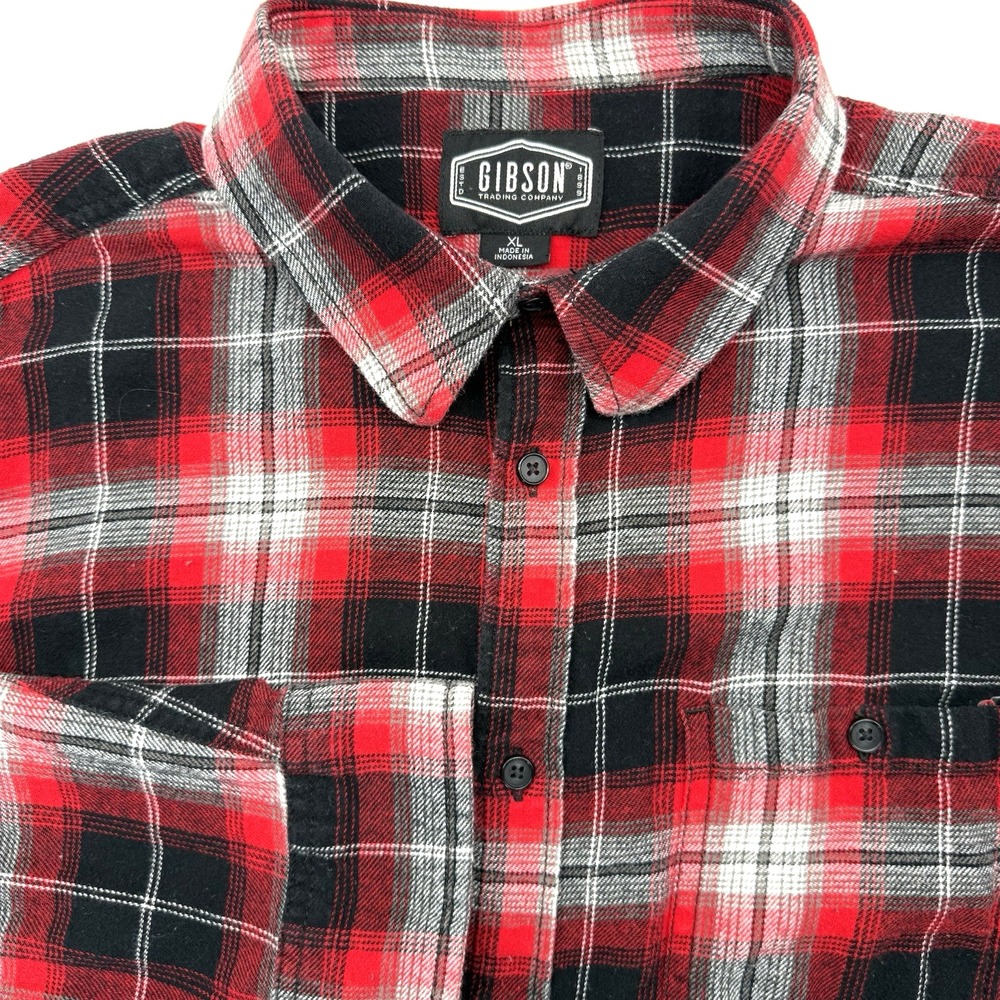 Gibson Trading Co Men's‎ Red Flannel Long Sleeve XL Button Up Cotton Plaid